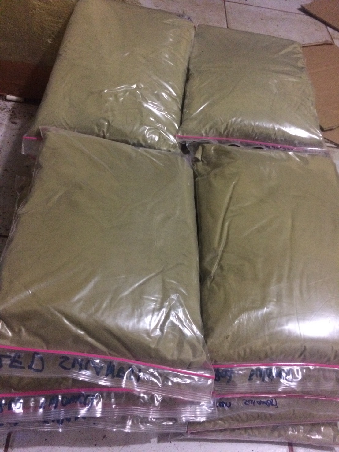 Kratom bags packed and labeled per strain